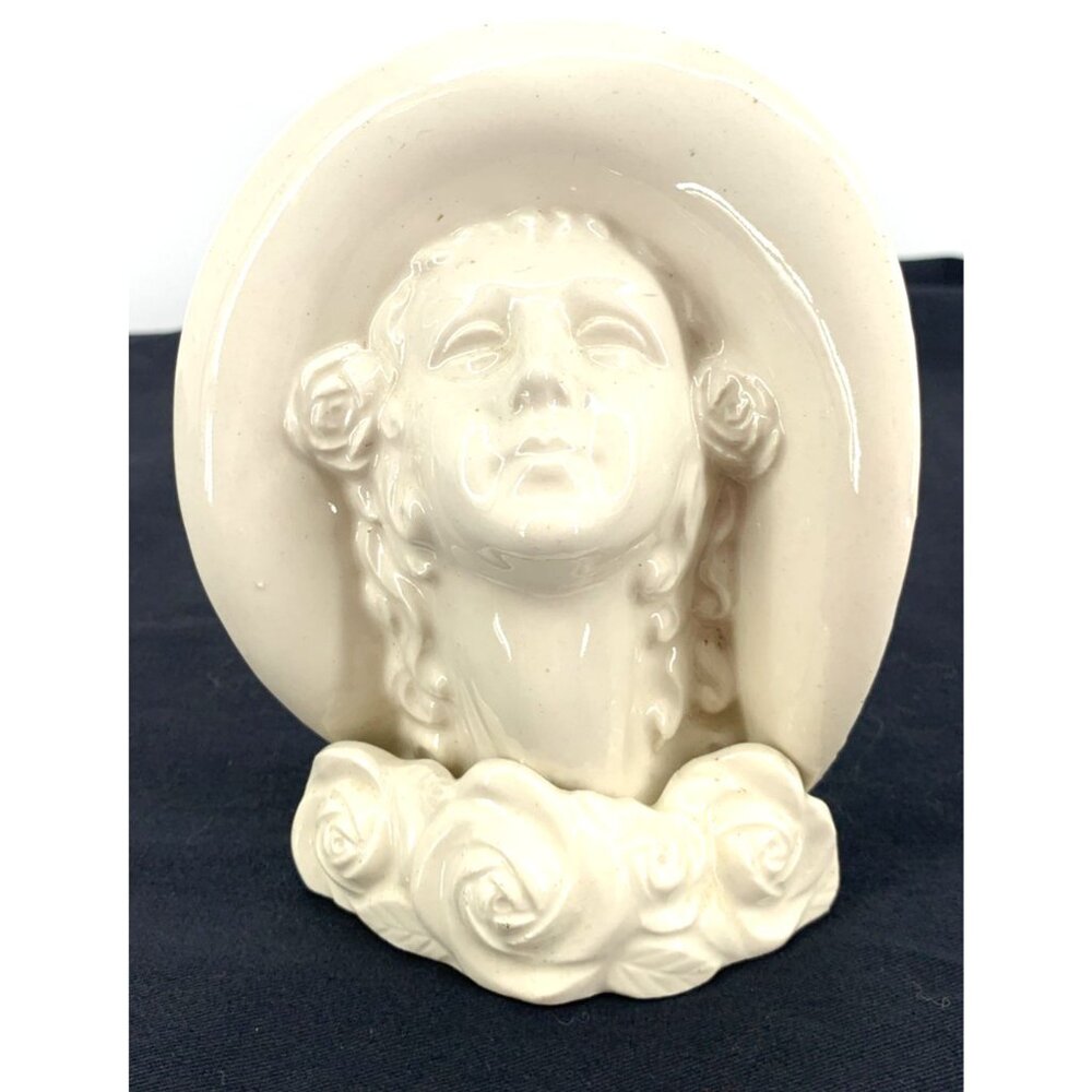 Head Vase Art Nouveau Style Ceramic Planter Mid 20th Century Japan 6.25" - Picture 2 of 8